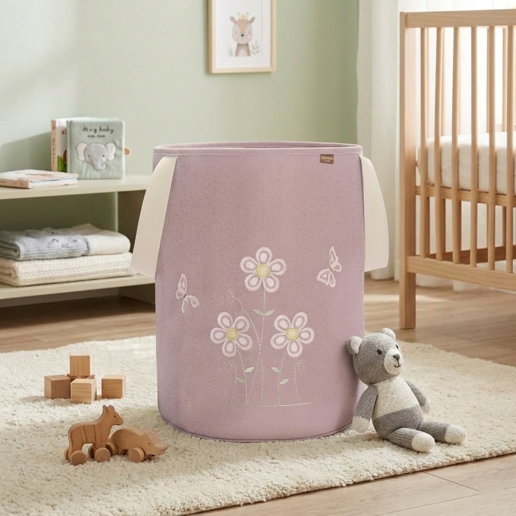 Cesto Organizador de Brinquedos Roupas Dobrável Flores Menina Batistela Baby