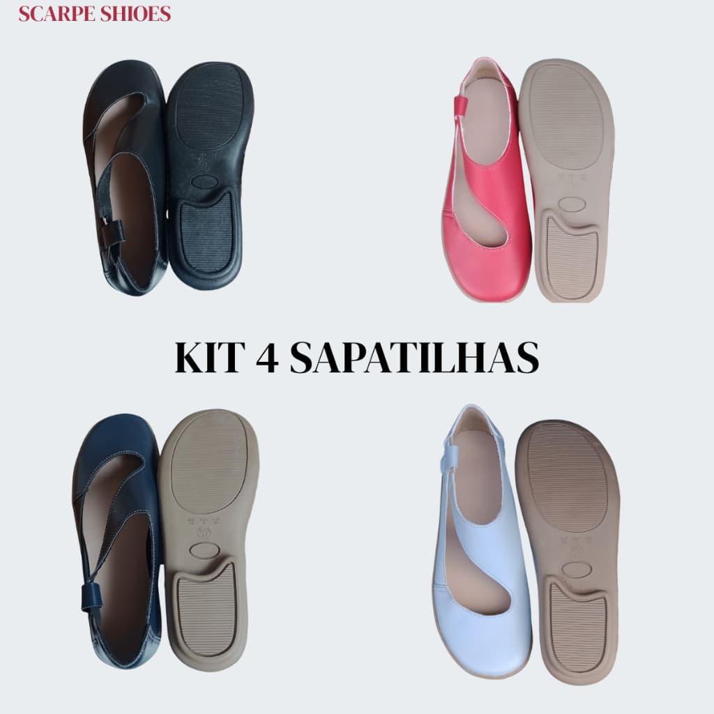 Kit 4 Sapatilhas Sintético Preto/Marinho/Vermelho/Azul C