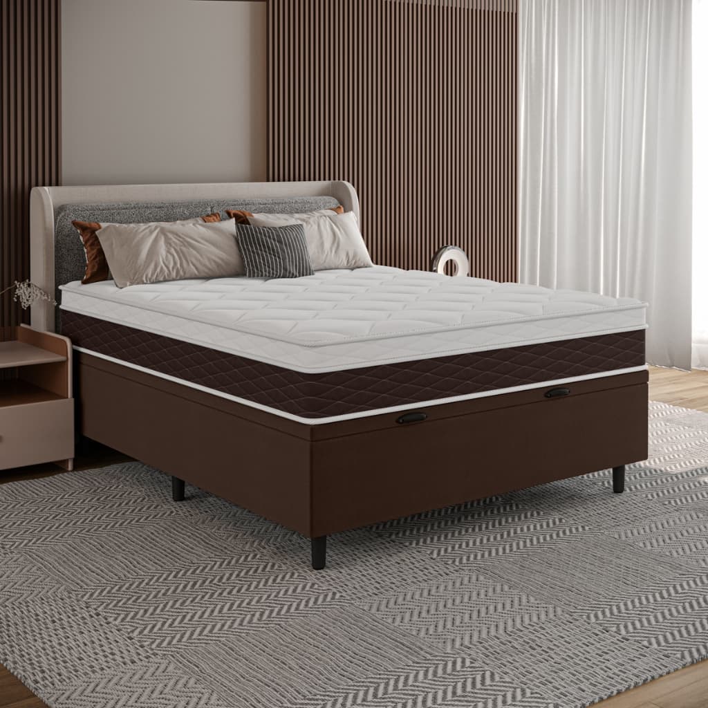 Cama Box Casal Baú Organizador com Colchão 138x188 Karina Umaflex com Base Cama Box Baú