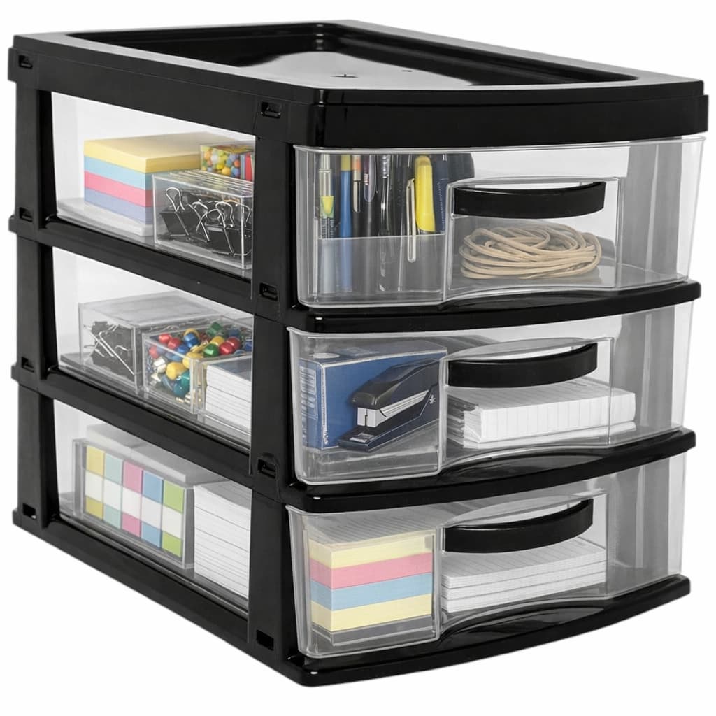 Gaveteiro Organizador grande de Mesa em Plástico com 3 Gavetas