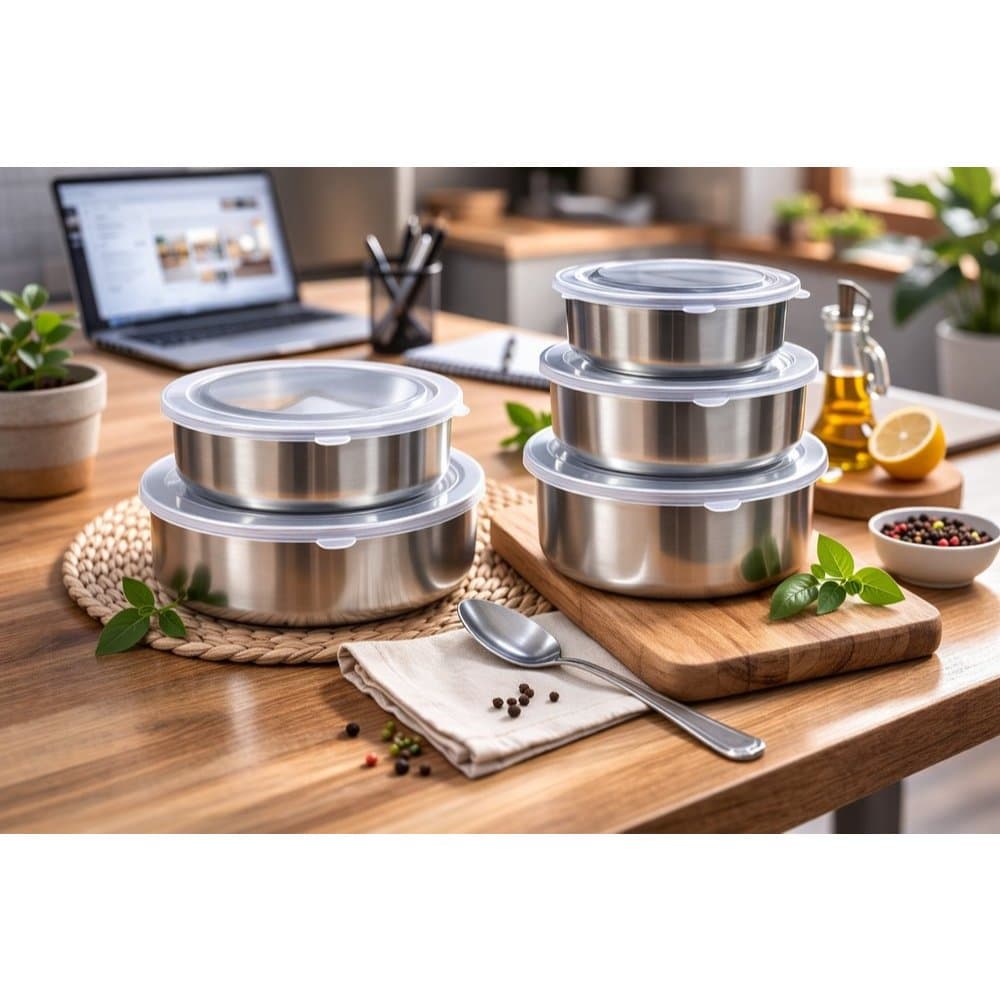 Conjunto 5 Potes Herméticos Redondos com Tampa - Inox
