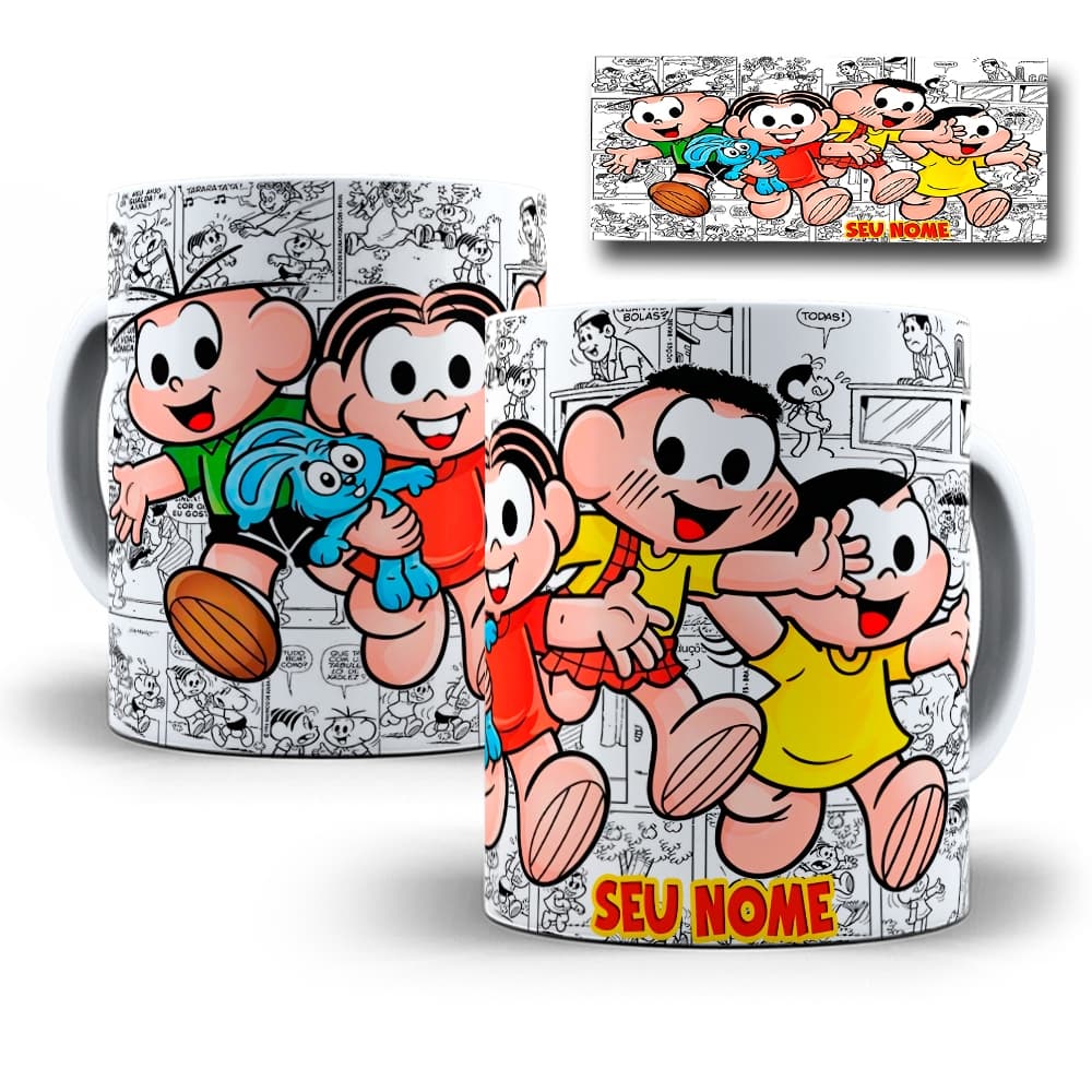 Caneca Personalizada Infantil Turma da Mônica COM SEU NOME Porcelana 325ml Presente Criativo Criança