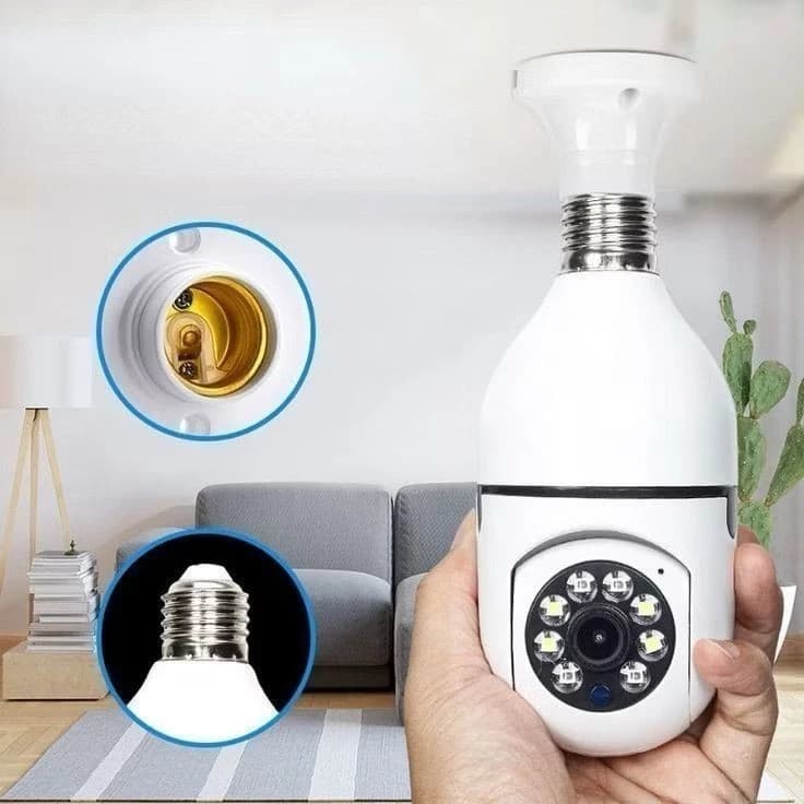 Lâmpada Câmera de segurança WiFi 360° Visão Noturna Full HD 1080p captura de  Áudio Sem Mensalidade