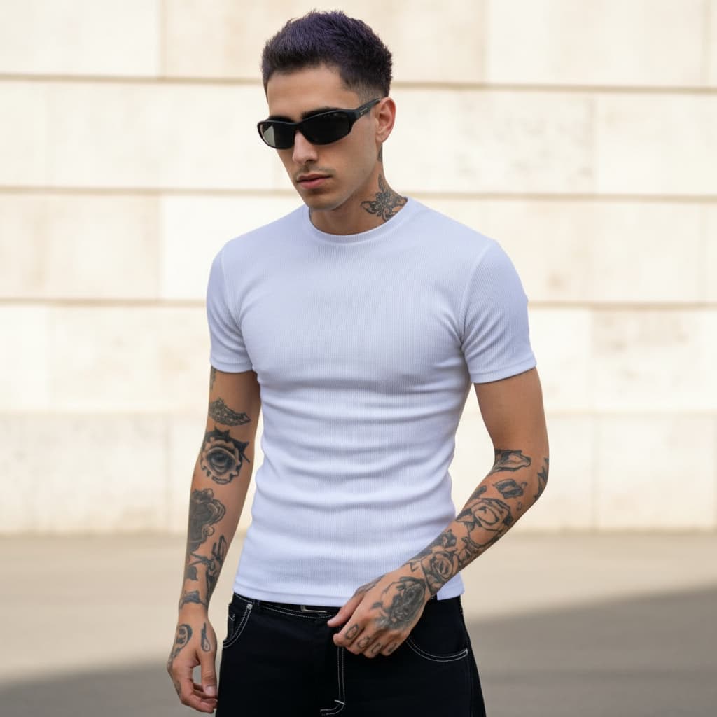 Camiseta Canelada Masculina Americana Slim Premium Camisa Canelada Street Casual