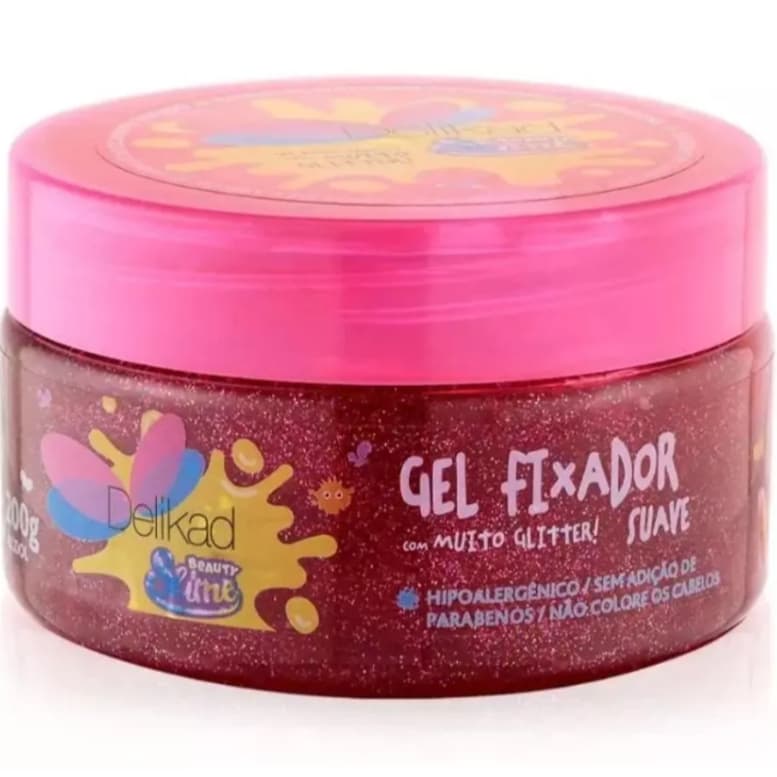 Gel Fixador Beauty Slime Glitter Rosa 200g