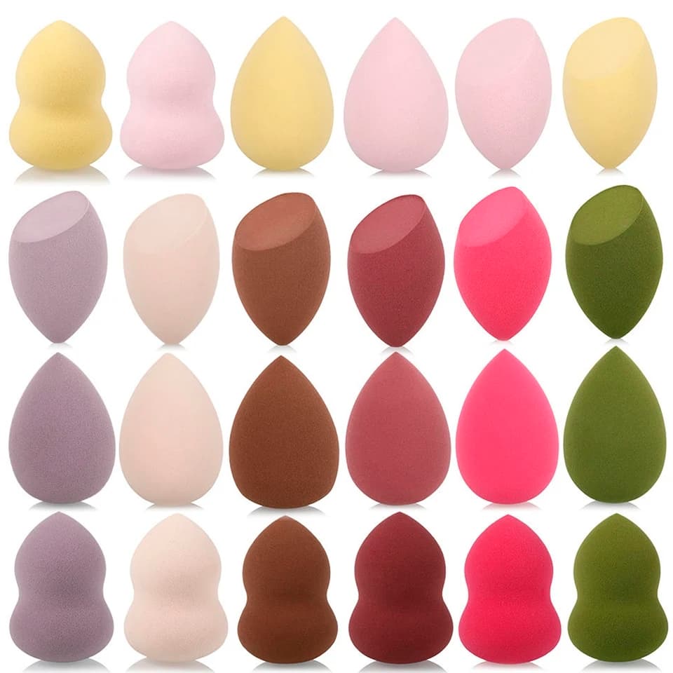 Kit Com 6/9  Esponjas Gota, Pera e Blender (Chanfrada)  Para Maquiagem Base e Corretivo
