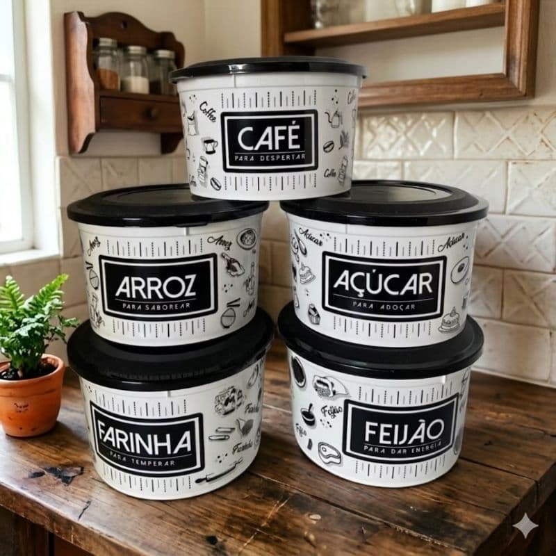 Kit 5 Potes Herméticos 2L Plástico BPA Free – Porta Mantimentos Cozinha Organização Alimentos