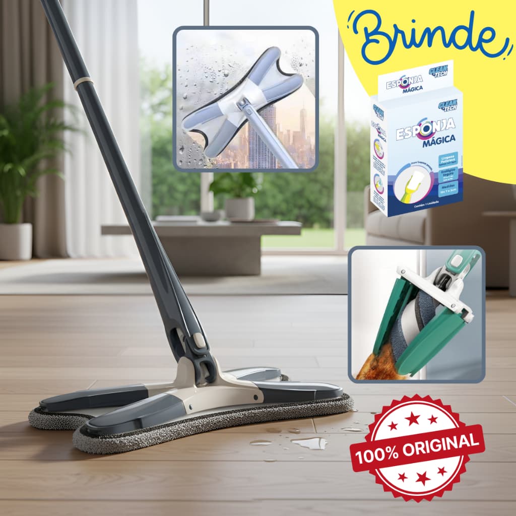 Rodo Mágico Mop Limpeza Esfregão Giratório Banheiro Cozinha Chão Parede Janela ORIGINAL + BRINDE