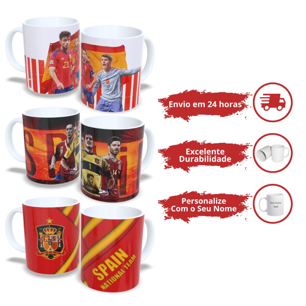 Caneca Personalizada Seleção da Espanha! Vários Modelos da Copa! Em Promoção! Seleção Espanhola!