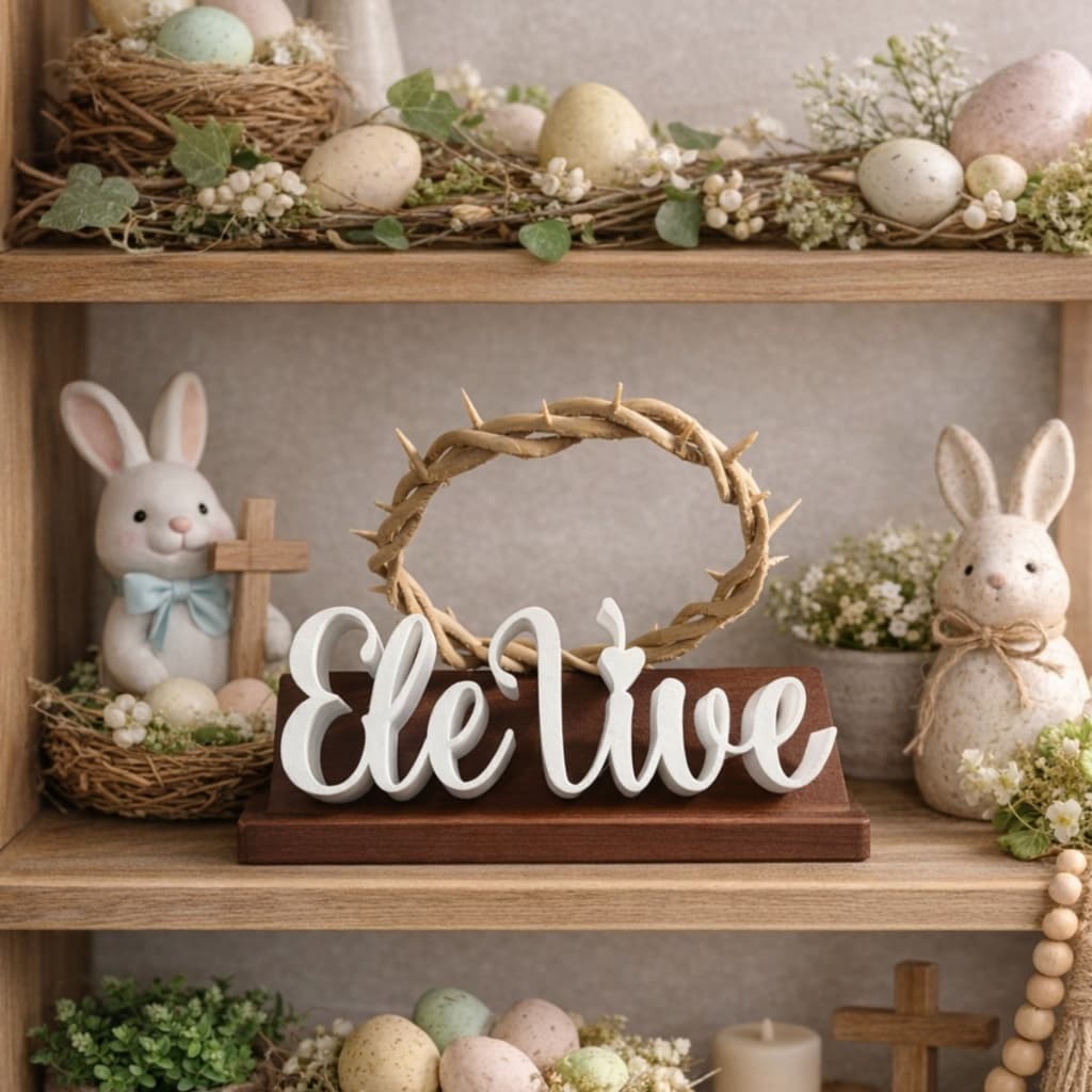 Placa decorativa 'Ele Vive'  páscoa