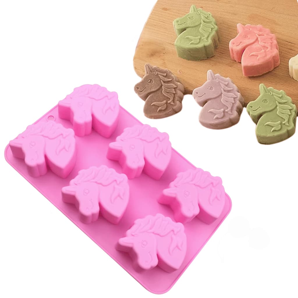 Molde de Silicone Unircórnio Sabonete Artesanal 90g Forma Doces Bolinho 6 Cavidades Grande DIY