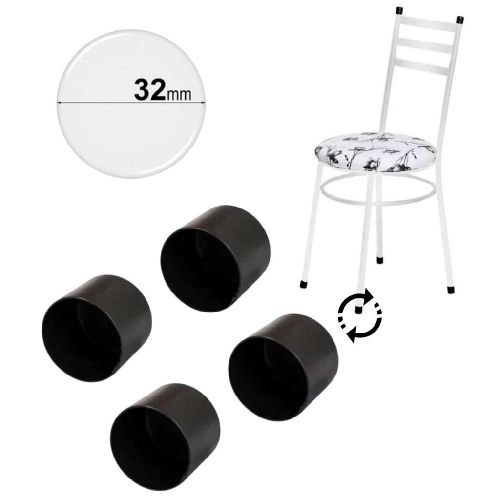 Ponteira Pezinho Para Cadeira 1" 1/4 Preta Externa 32mm (3,2cm) Tampa Cadeira Area Cozinha 1.1/4