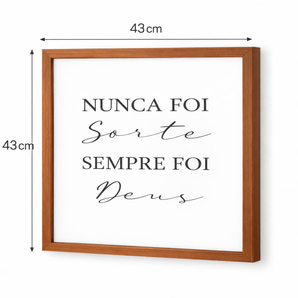 Quadro para caixa de luz com moldura 43x43 NUNCA FOI SORTE SEMPRE FOI DEUS para sala\quarto\decoração quadro decorativo