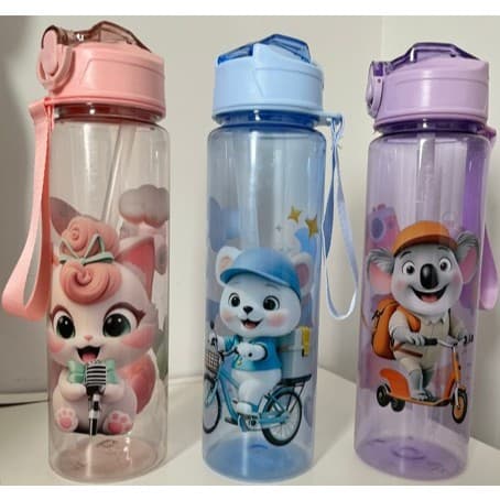 Garrafa Squeeze Infantil Com Canudo e Alça Bichinhos 600ml