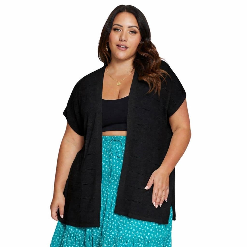 Cardigan Plus Size Feminino Tricot Branco | Casaquinho Básico Moda Casual Verão