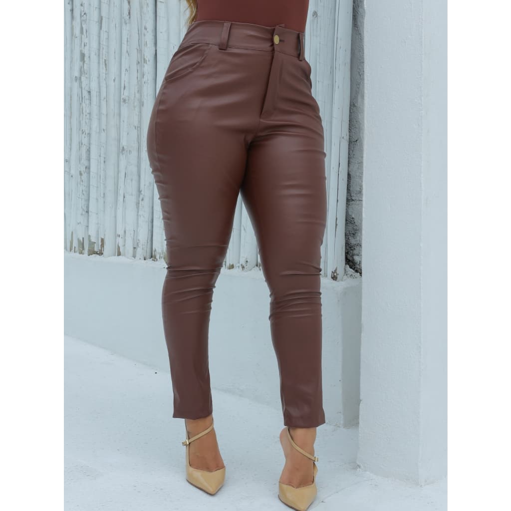 Calça Skinny Em Courino Feminino Com Bolsos Lançamento
