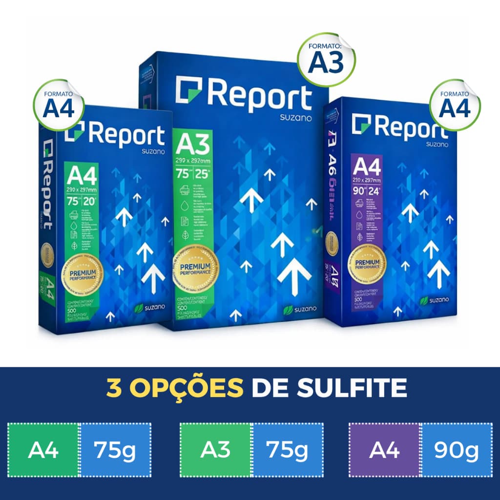 Pacote Papel Sulfite A4 / A3 / 75G / 90G Branco Resma Premium Report
