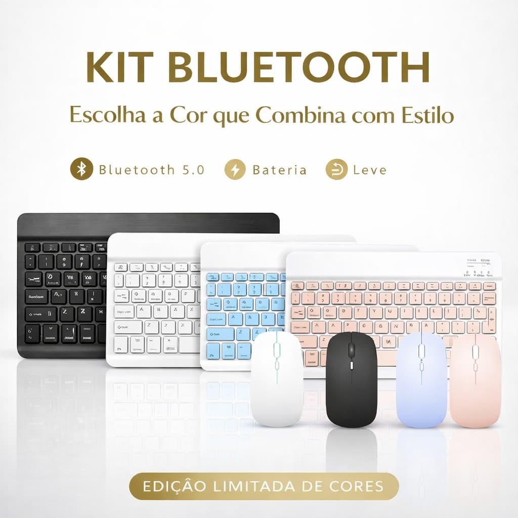 Kit Teclado Mouse Sem Fio Bluetooth Ultrafino Portatil Recarregavel Notebook Celular PC Gamer