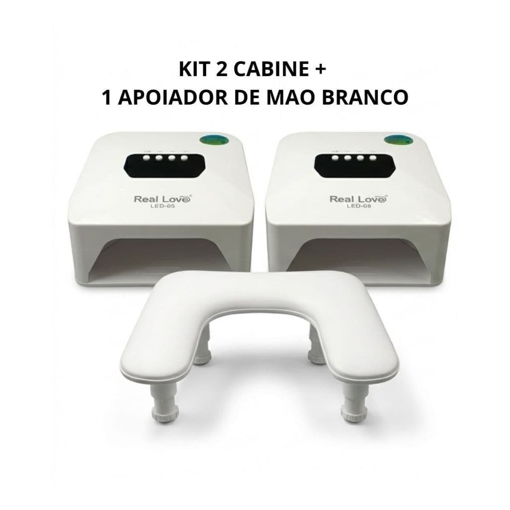Kit 2 Cabines UV LED Real Love + Apoio de Mão Branco Profissional Branco