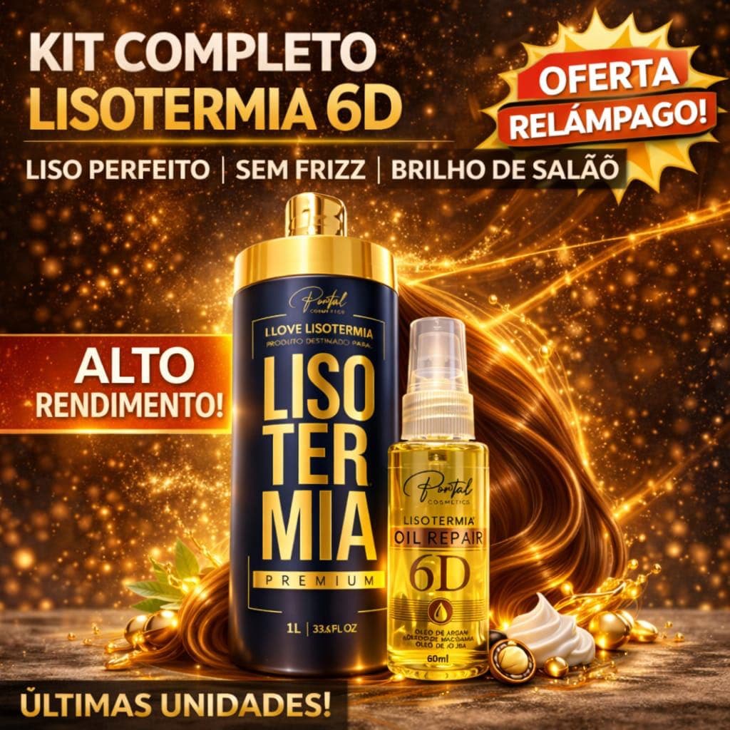 Kit Progressiva Lisotermia Premium 1L + Óleo Reparador 6D Portal 60ml | Liso Perfeito, Anti Frizz, Brilho Intenso