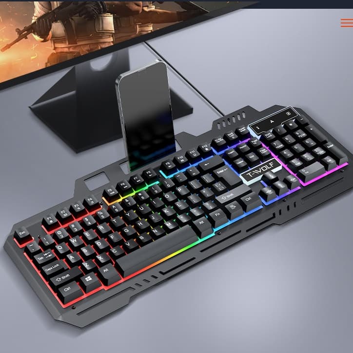 Teclado Gamer USB LED B-MAX T16 Silencioso Metálico 104 Teclas Resistente à Água para PC e Celular