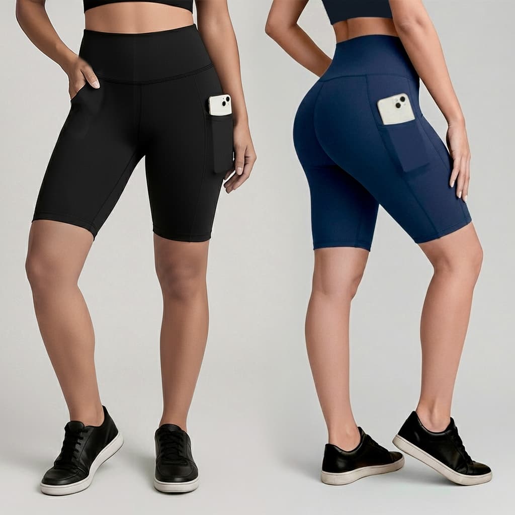 Bermuda Academia Feminina Kit 2 Short Legging Feminino Cintura Alta Com Bolso Short Legging