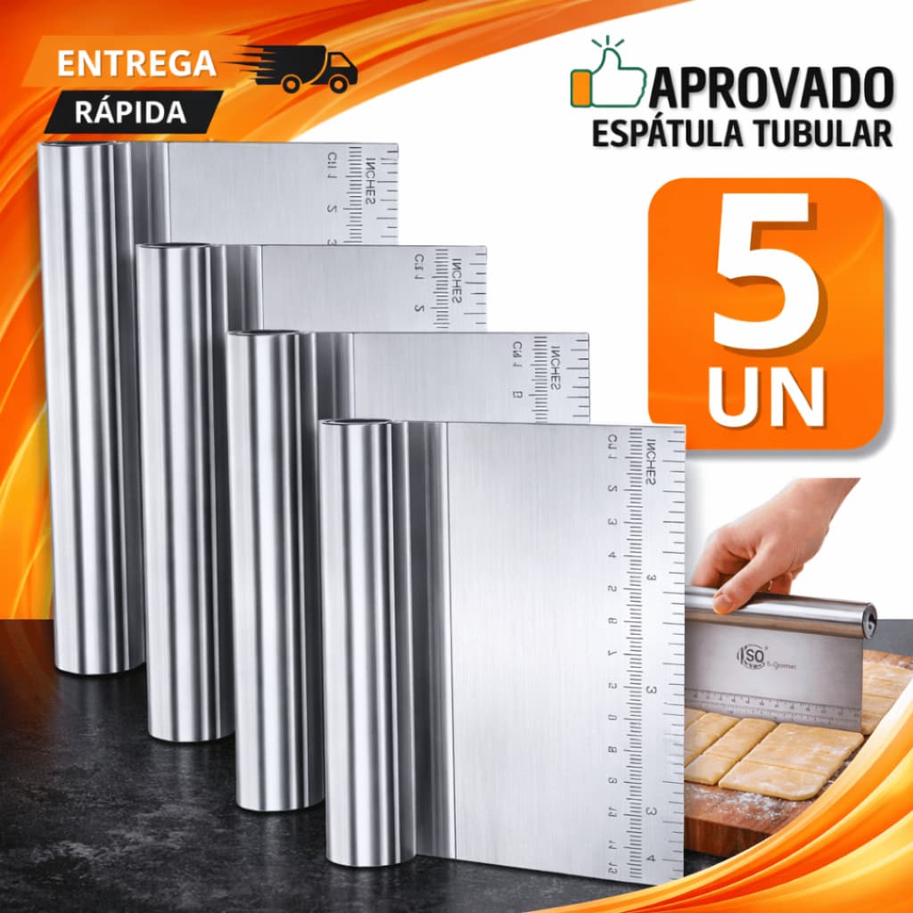 KIT Espátula Tubular Inox  Raspadora e Cortador de Massas, Bolo, Legumes e Cozinha Premium