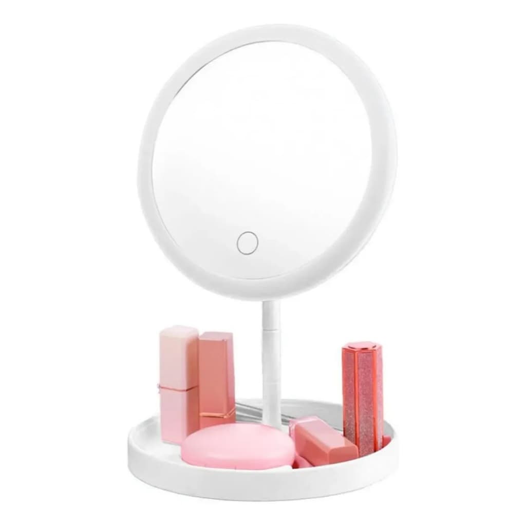 Espelho Maquiagem C/ Led E Com Base Suporte De Mesa Portátil