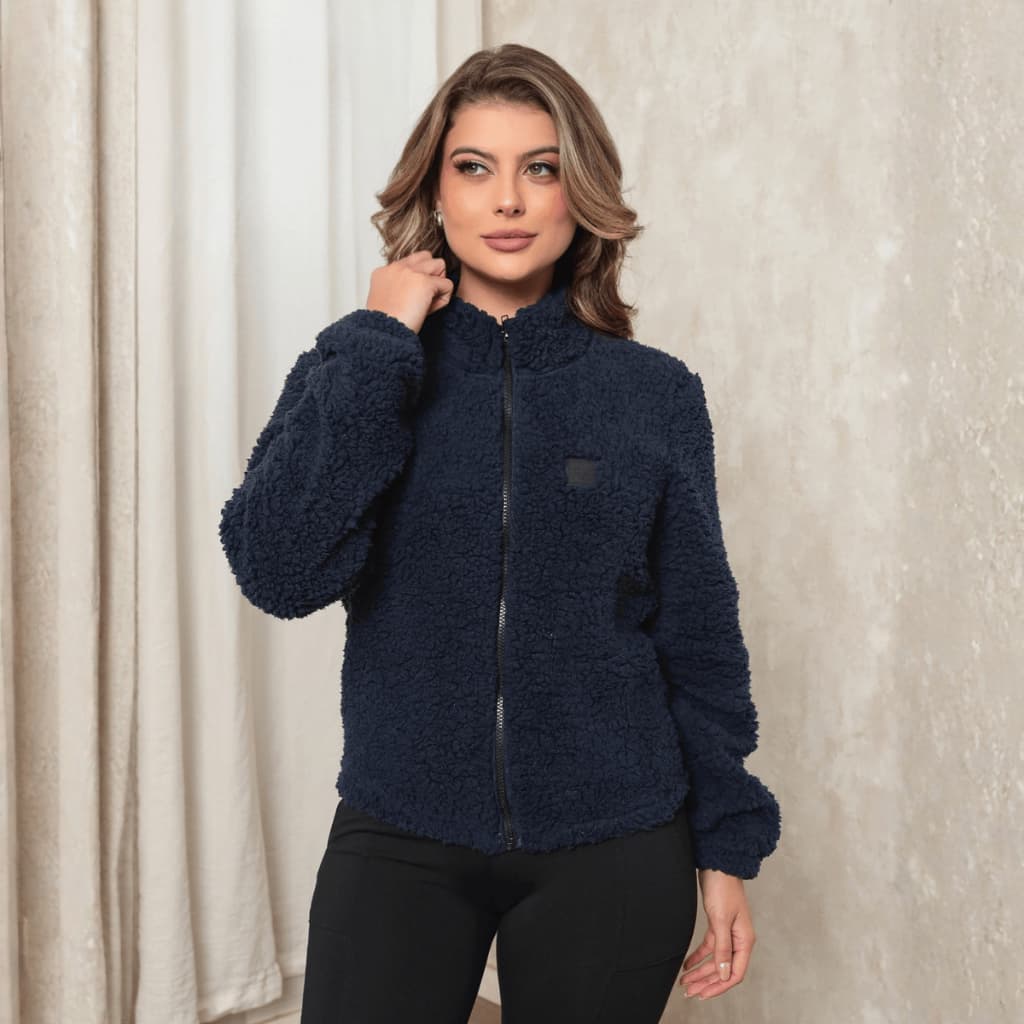 Casaco Teddy Feminino Blusa Jaqueta Frio Pelinho Com Zipper Tecido Toque Sharpe Carneirinho