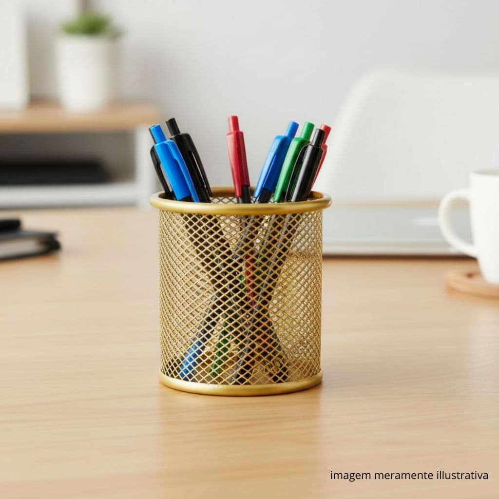 Porta Lápis Metal Dourado 10cm GV Office Porta Caneta Maquiagem Luxo Organizador de Mesa