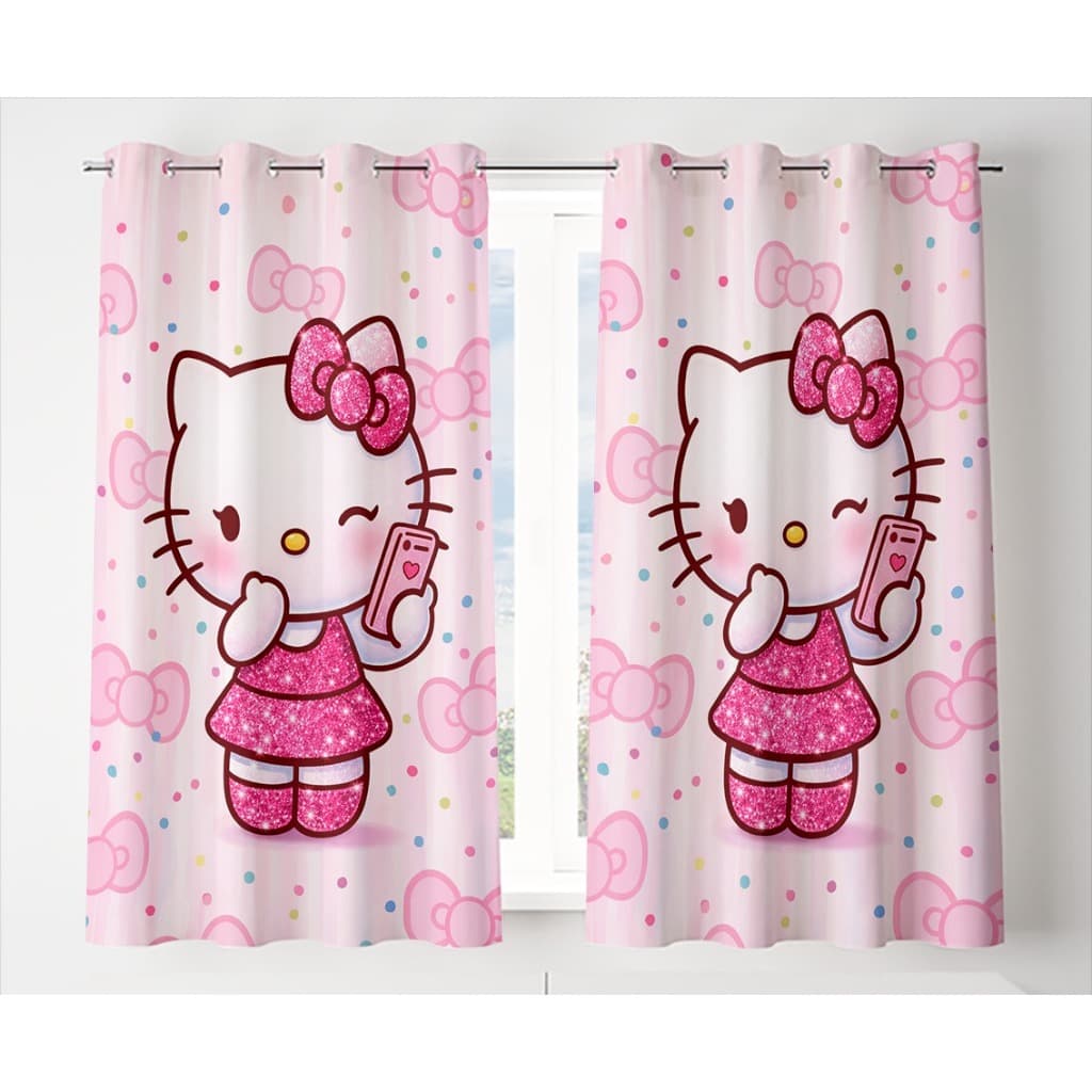 CORTINA INFANTIL PARA JANELA HELLO KITTY QUARTO DE MENINA ILHÓS TECIDO ESTAMPADO