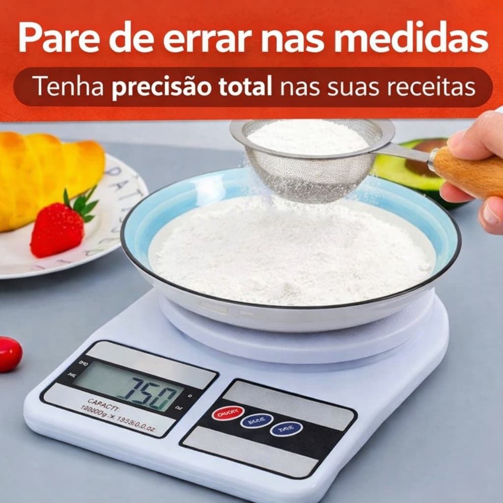 Balança Digital Cozinha 10kg Precisão 1g com Função Tare LCD para Dieta Receitas e Nutrição