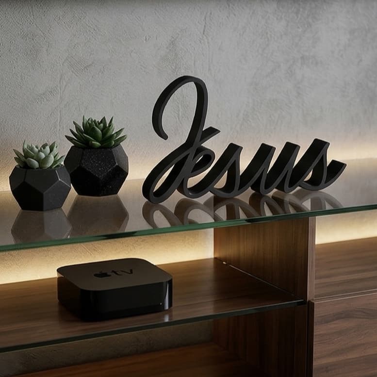 Enfeite Decorativo Palavra Jesus - Decoração Religiosa Cristã para Sala, Rack e Mesa