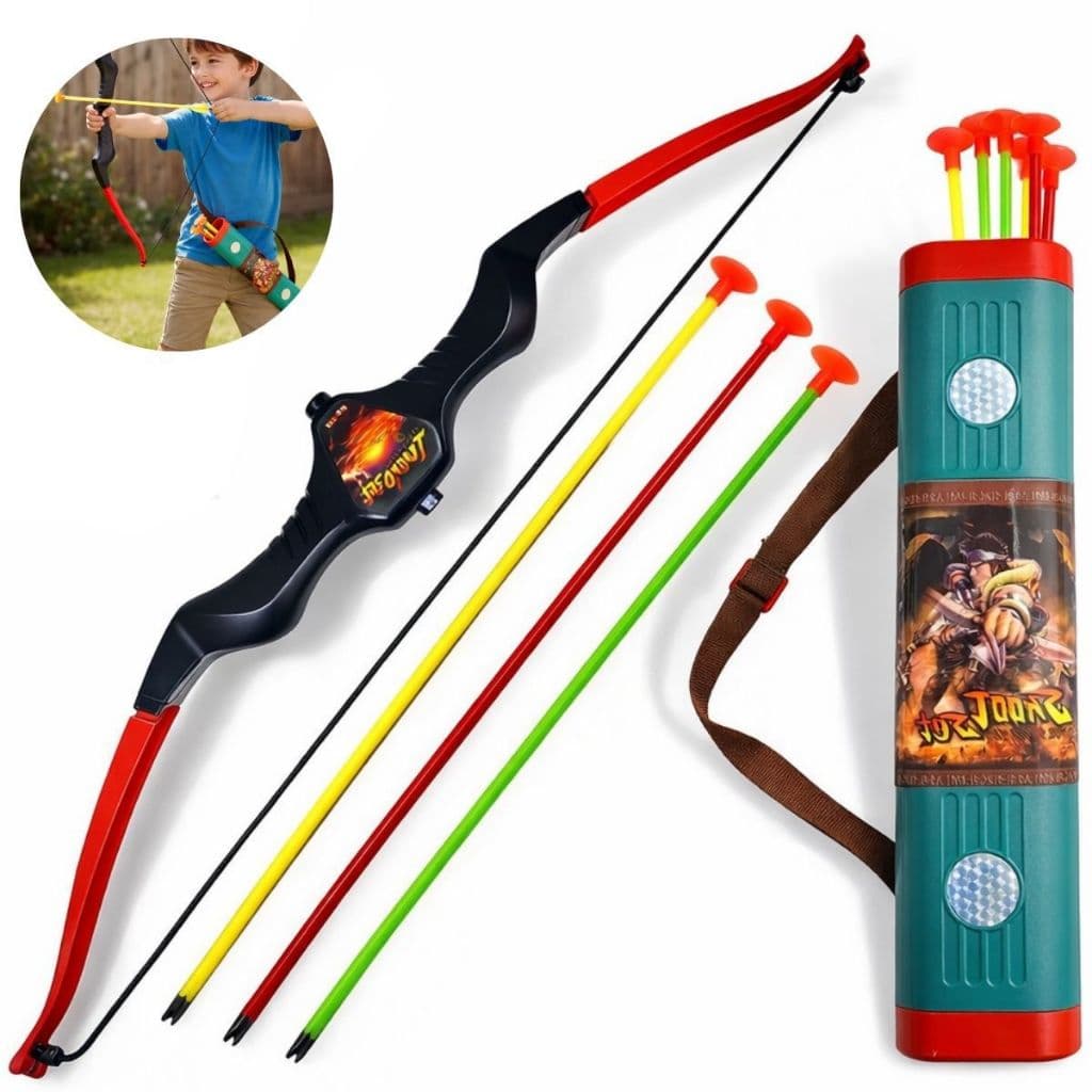 Arco E Flecha Infantil Com Bolsa Aljava Lançador + Dardos