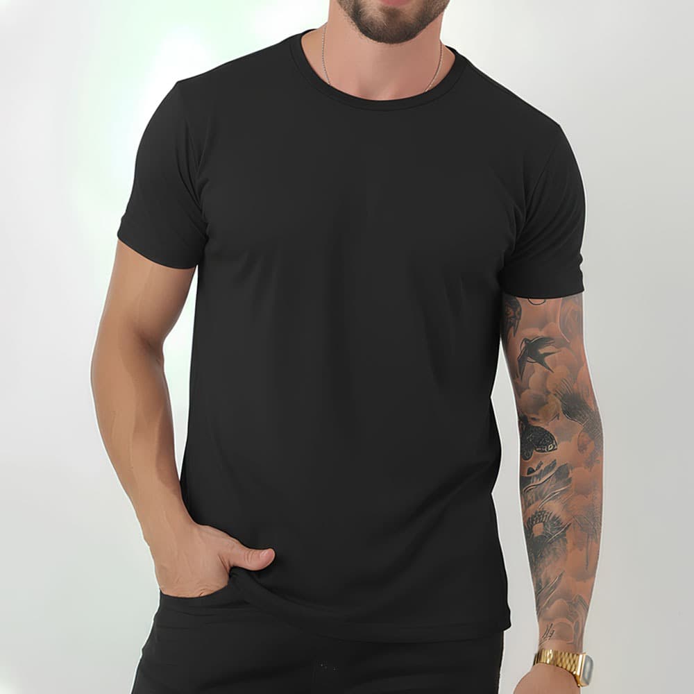 Camiseta Básica Preta Branca 100% Algodão Dia a dia Trabalho Festa Moda Casual Homem