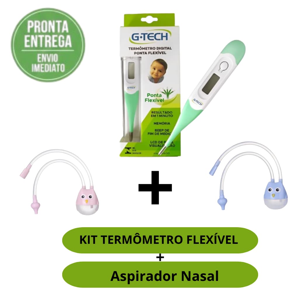 Kit Termômetro Flexível G-TECH + Aspirador Nasal Sugador de Catarro Bebê