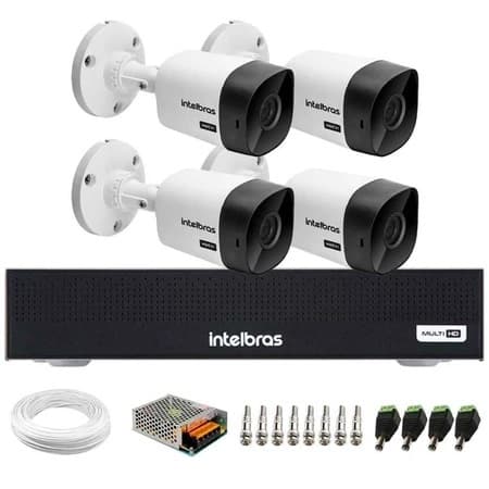Kit 4 Câmeras Intelbras VHL 1120 B HD 720p Visão Noturna 20m + DVR Intelbras MHDX 1104-C