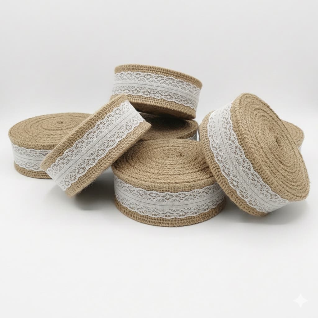 Kit 3 Rolos De Fita De Juta Com Renda 4,5cm de Largura e 9,5m de Comprimento Artesanato