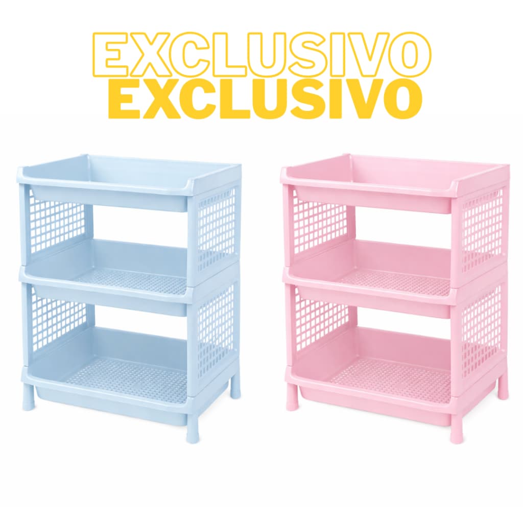 Estante com 3 Prateleiras Organizadora de Plástico Modular Multiuso para Cozinha Quarto Escritório Fruteira