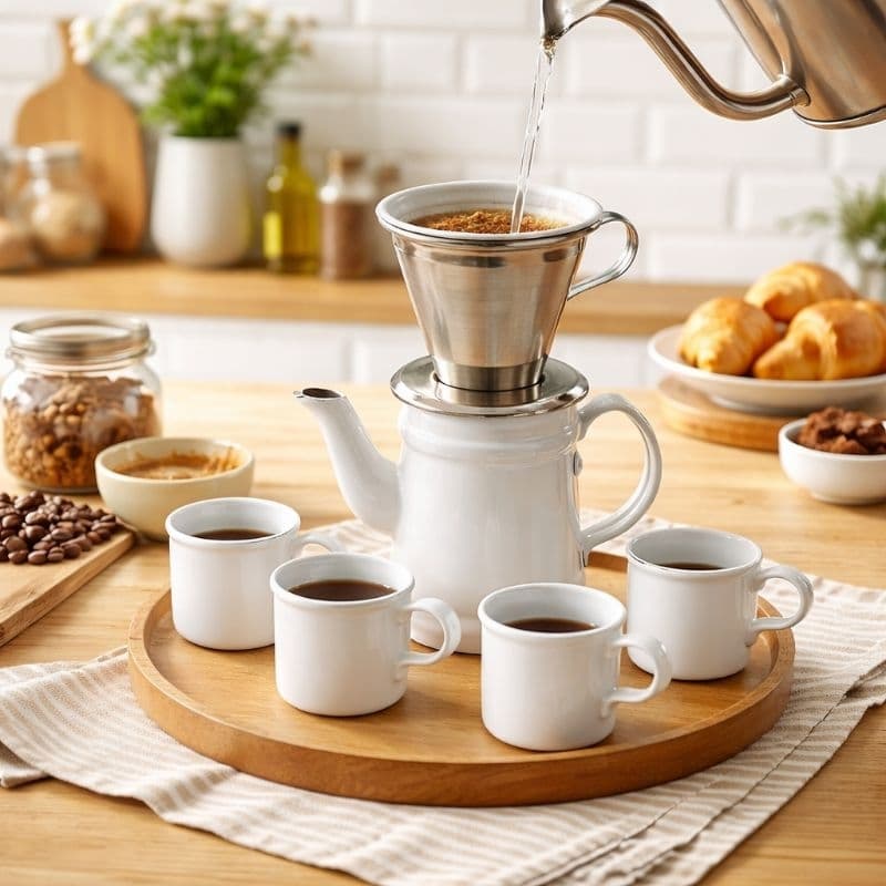 Kit Café Gourmet 750ml l+ Coador +Xícaras Cafézinho Conjunto Passador Café Manual Premium