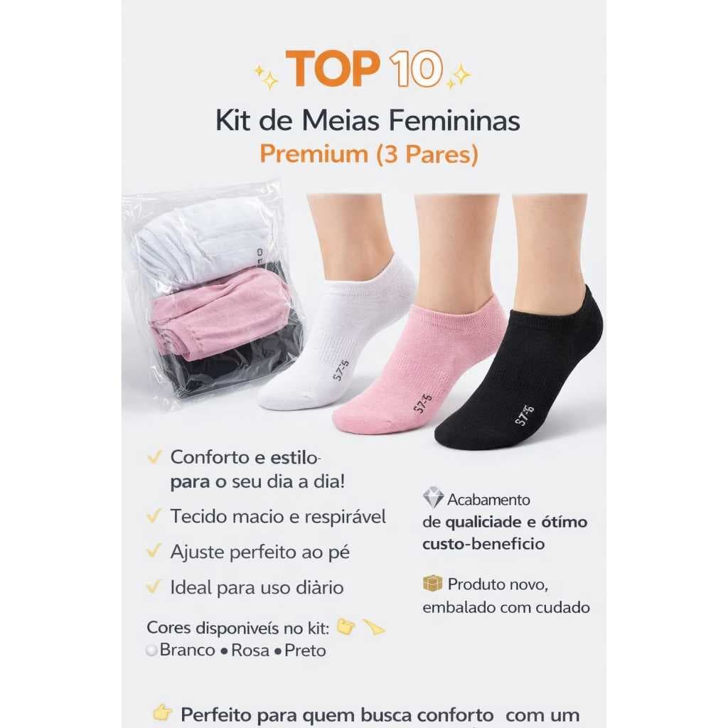 kit de meias soquete feminina 100%  algodão tamanho 35 ao 40