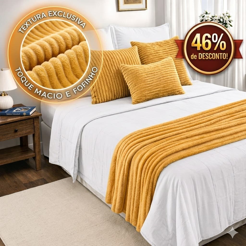 Kit Pompom Peseira Completo Para Cama Sofá 4 Peças  Peseira Capa De Almofada Baguete