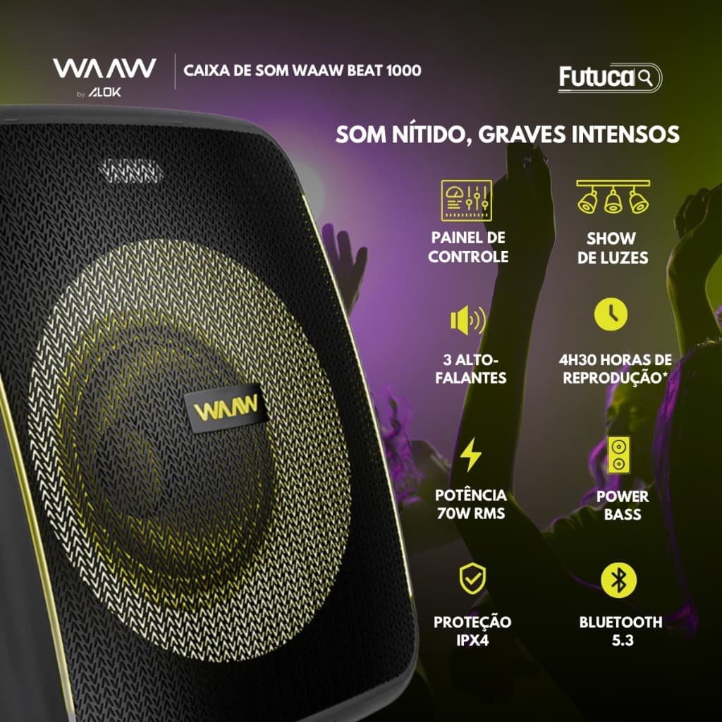 CAIXA DE SOM BEAT 1000 BLUETOOTH SEM FIO GRAVE POTENTE BATERIA LONGA ALTA QUALIDADE SOM