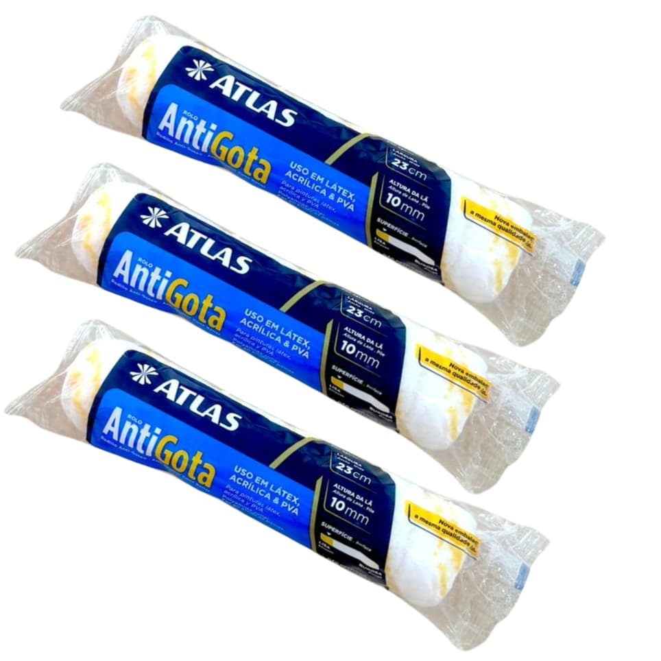 ROLO DE PINTURA ATLAS ANTIGOTA- kit com 3 rolos, 23cm.