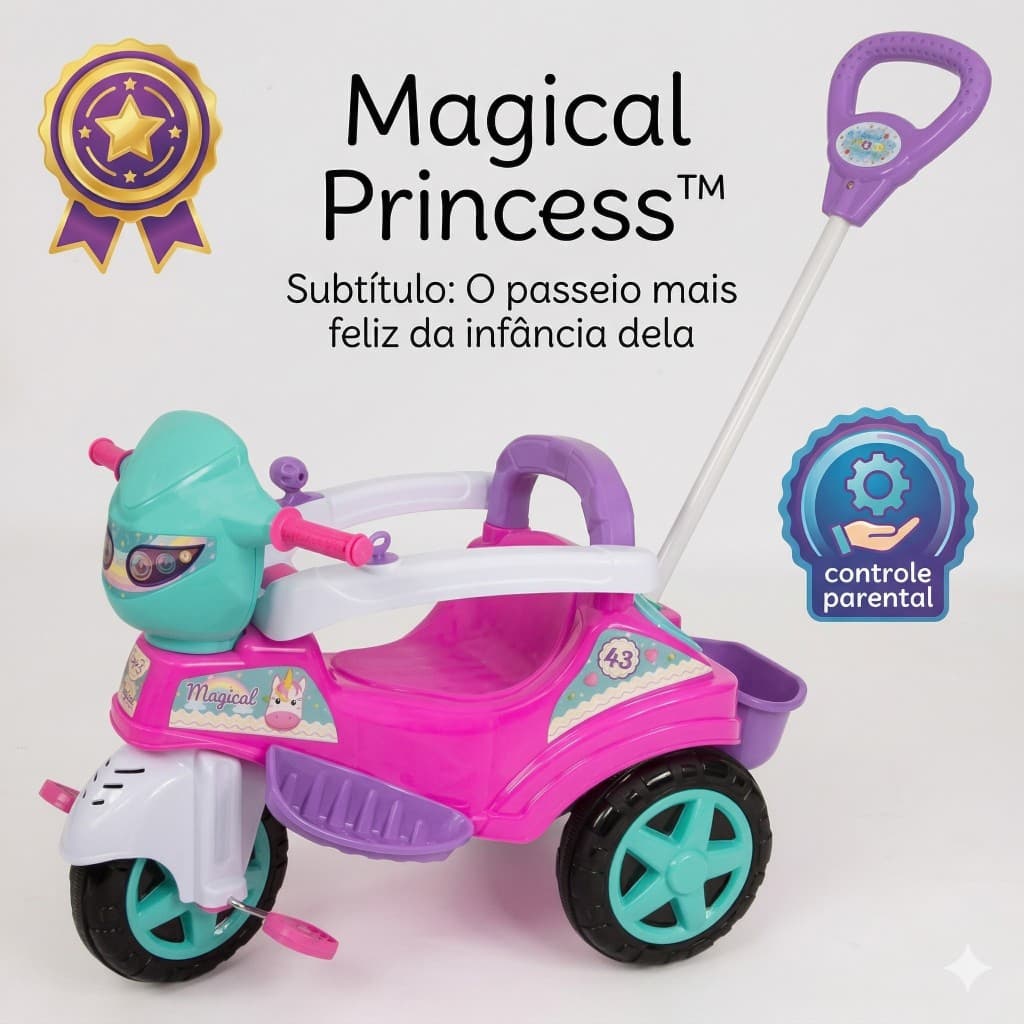 Triciclo Infantil Rosa Empurrador Passeio Confortavel Seguro Menina Triciclo Menina Rosa