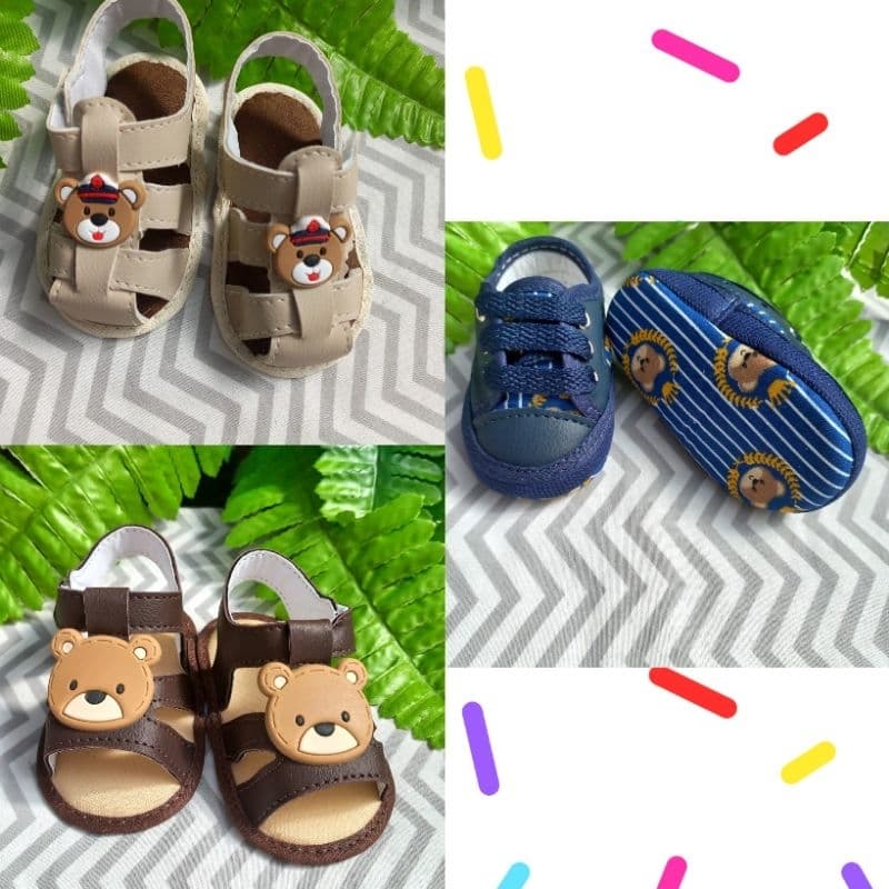 3 Calçados para bebê menino ursinho sapatinho sandalinha infantil 13 ao 18 bebe sapato tênis BB RN