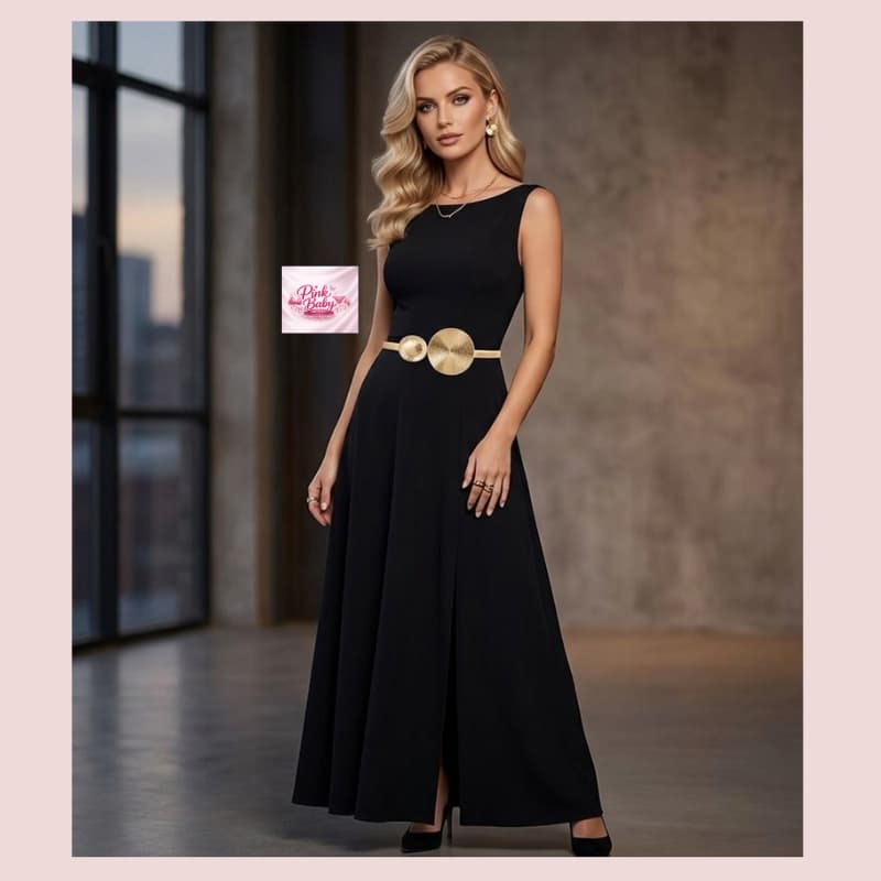 Cinto Feminino Elástico de Mola Metal Duplo Círculo  Blogueira Tendência Ajustável Prata e Dourado LQZ-18