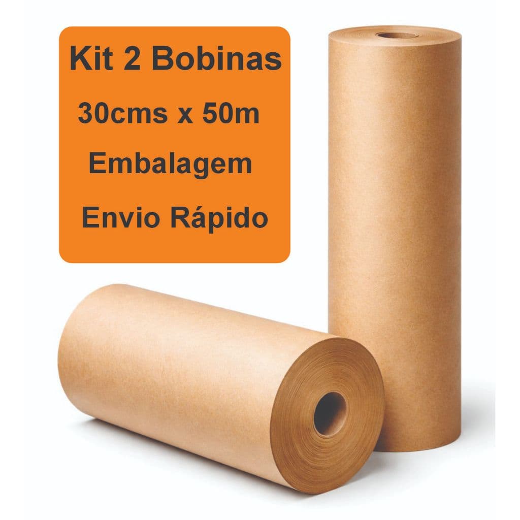 Kit 2 Bobinas Papel Semi Kraft 30cm x 50m Para Embalagem  Mascaramento Resistente Envio Imediato