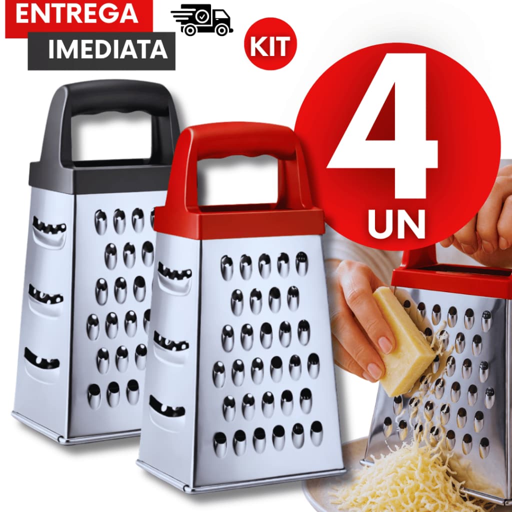 Conjunto Ralador Inox 4 Faces 18cm Profissional Cozinha Queijo Legumes Restaurante Casa Utensílios