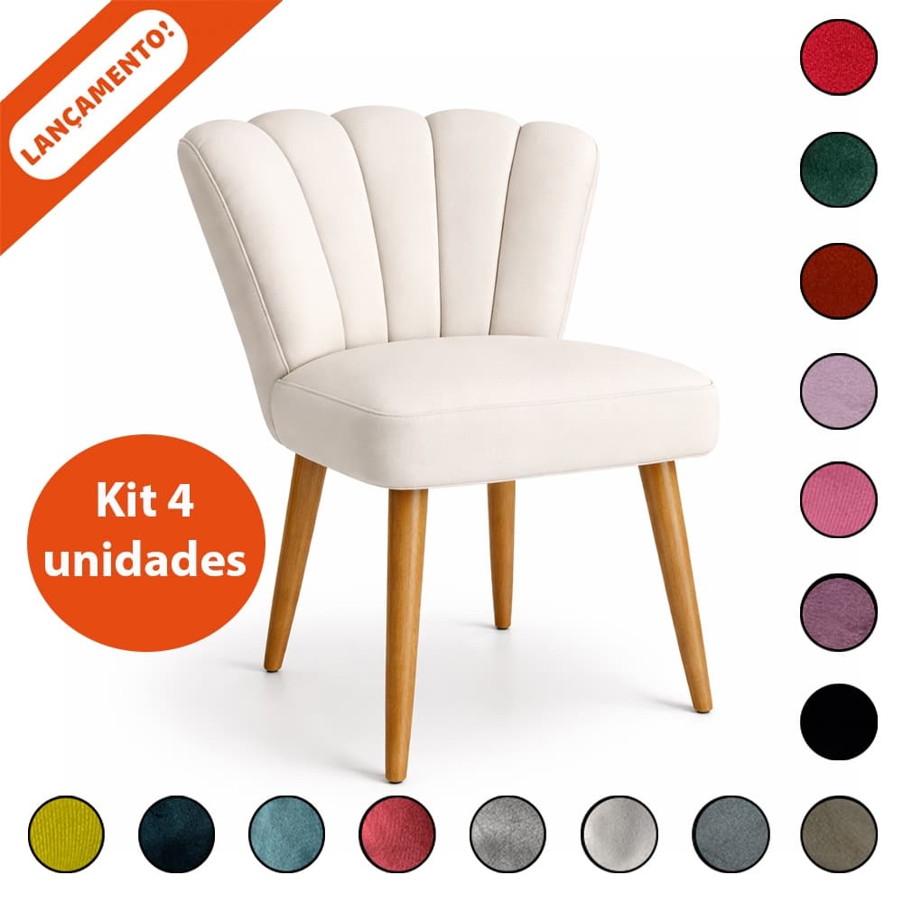 Kit 04 Poltrona Cadeira Pétala Flor para Sala Salão Decorativa Pés 35 cm Suede Aninha Decor